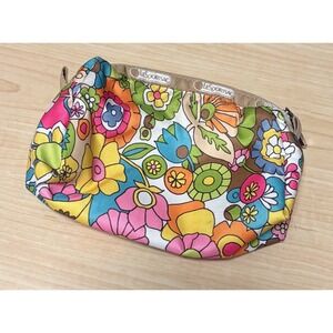 Vintage LeSportsac Floral Zip Cosmetic Pouch Nylon Makeup Travel Bag Groovy Boho